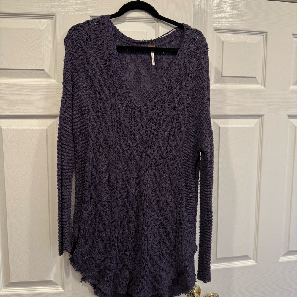 Free People distressed soft purple long sweater